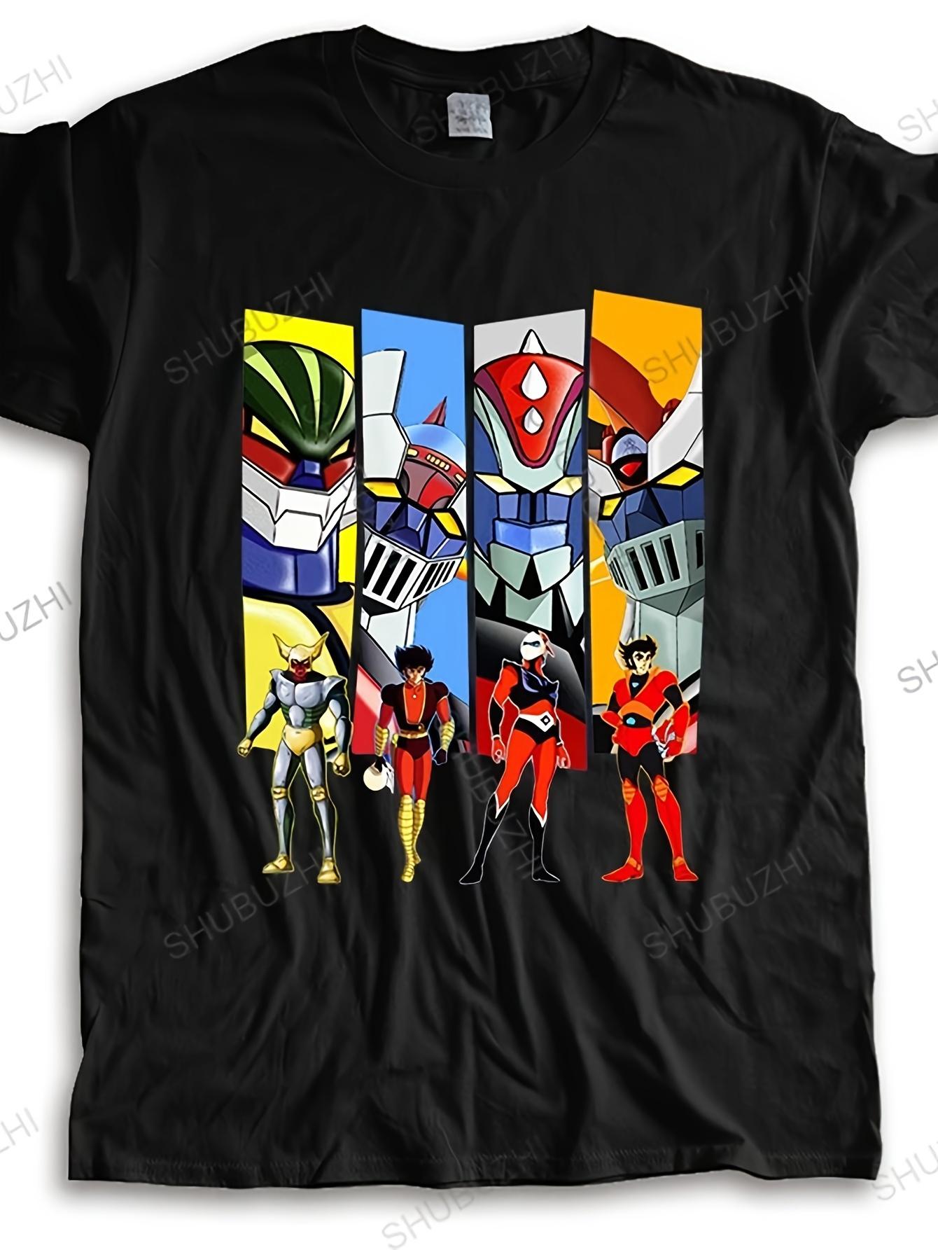 

Men s Anime Super Robot Jegan Mazinga Goldrake Graphic T-Shirt- Black casual crew neck T-shirt with bright cartoon character print XL