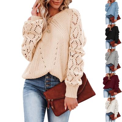 Autumn Winter Diamond Grid Sweater Women's Round Neck Hollow Out Loose Pullover Comfortable Versatile Knitted Undercoat Top