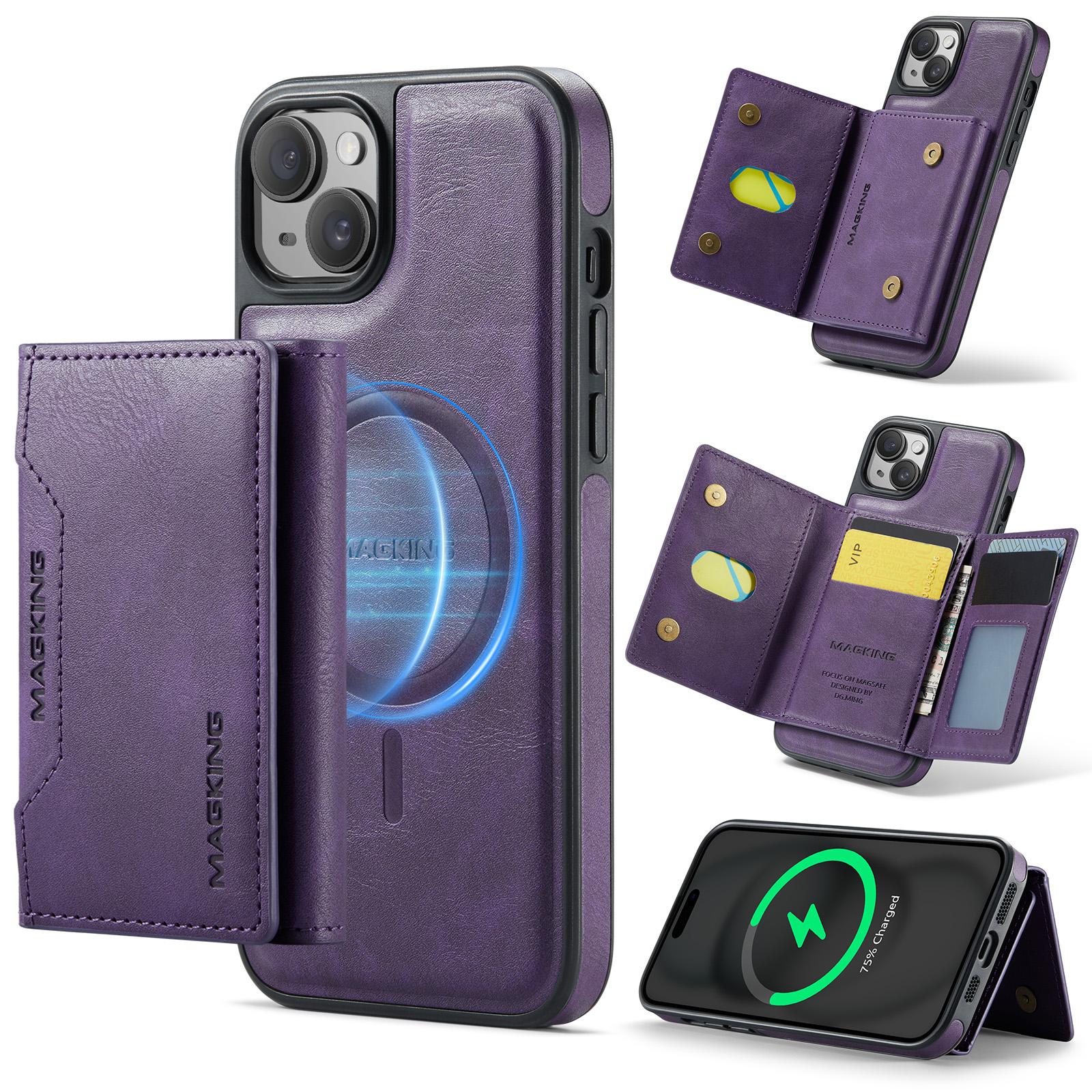 

For iPhone 14 Case Compatible with MagSafe PC+TPU+PU Phone Cover Purple