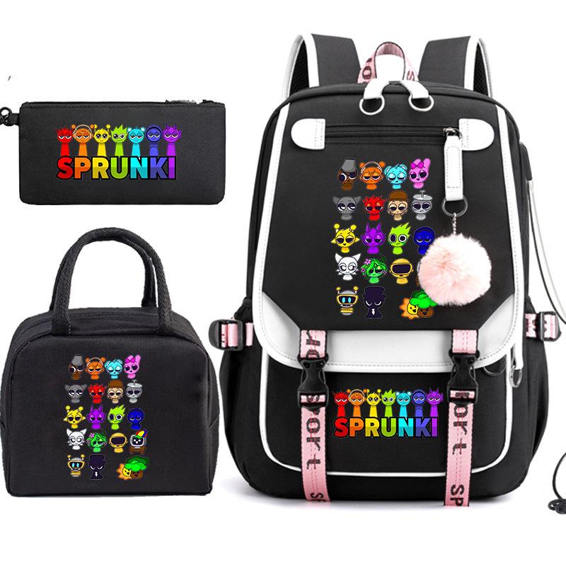 Large Capacity Schoolbag with Shoulder Strap; Student Three-piece Pencil Case Set