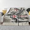 Knights Templar Flag With Coat Of Arms Medieval Warrior Cross Blanket Soft Flannel Throw Blanket Bedspread for Bed Living Room