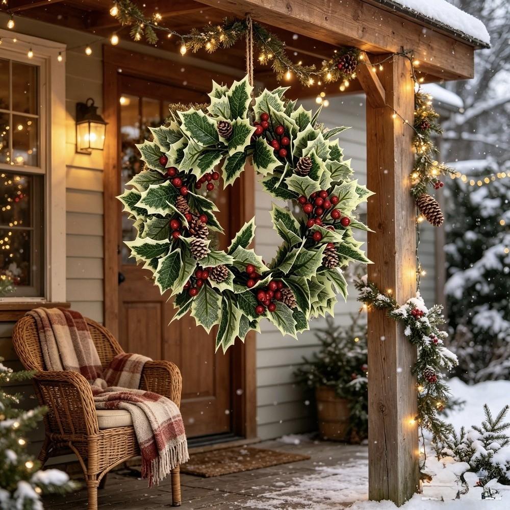 Realistic Artificial Berries Wreath Green Leaves Artificial Garland  Home Xmas Decor