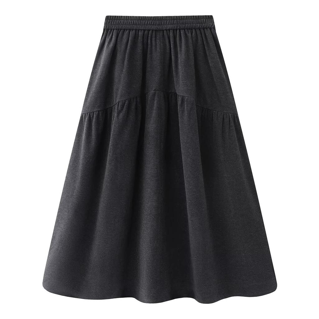 2026 Spring Soft Wool Pleated A-line Skirt for Women – Simple, Casual, Slimming Long Umbrella Design