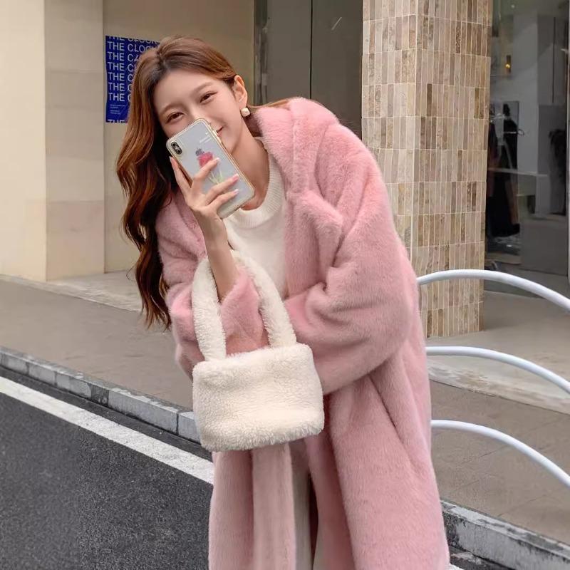 

Новая удлиненная шуба из искусственного меха норки с капюшоном, женская зимняя модная свободная пушистая шуба L розовый