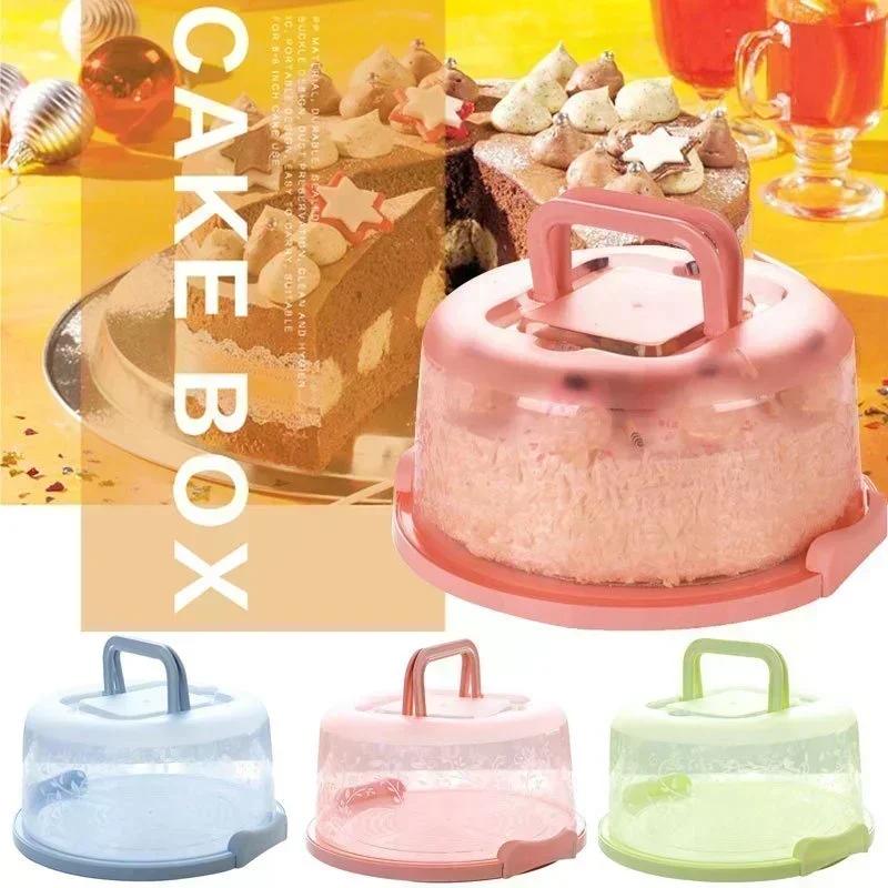 Portable Cake Box with Handle Dust-proof Baking Pastry Storage Box Transportation Cake Rack