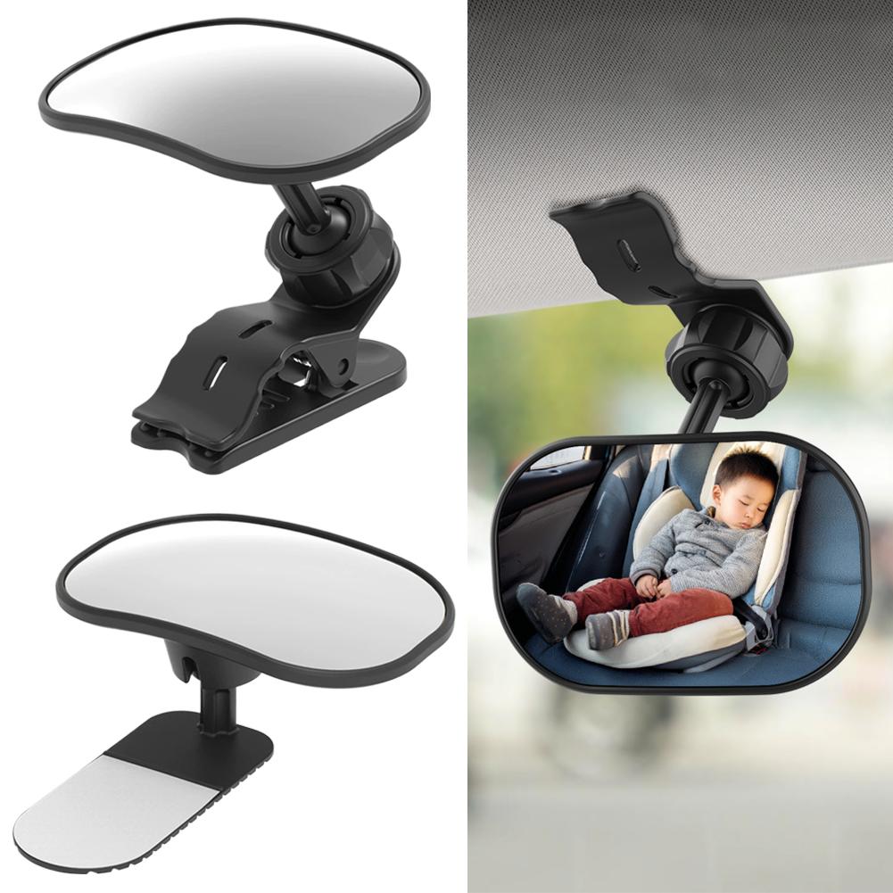 360 Degree Rotatable Car Baby Rearview Mirror Clip-on Sun Visor Infant Safety View Mirror Universal Back Seat Observation Mirror