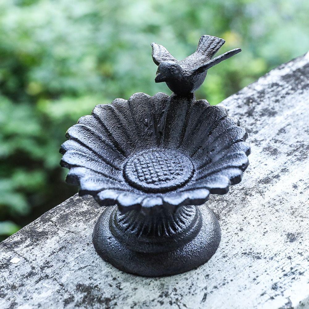 Retro Petal Bird Feeder Basin Cast Iron Bird Food Dispenser Art Statue  Bird Raising Tool