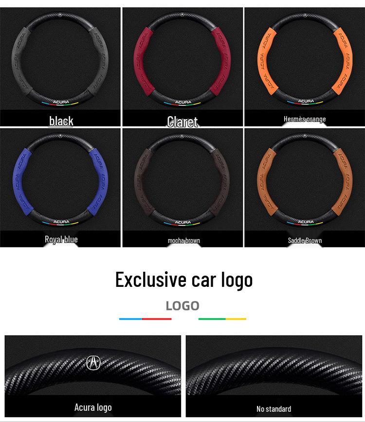 Genuine Leather Carbon Fiber Steering Wheel Cover for Acura - Non-Slip & Breathable, Universal Fit for All Seasons