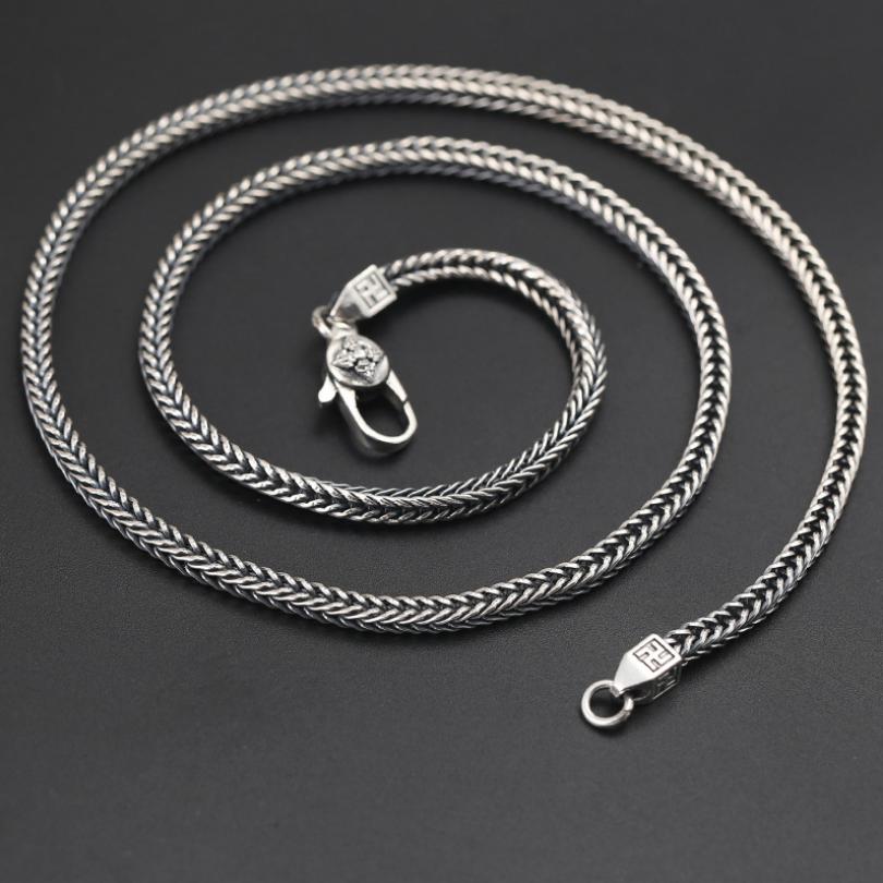 4 мм квадратное ожерелье из лисьего хвоста для мужчин и женщин ретро классическое плетеное длинное цепочное ожерелье аксессуары 50cm