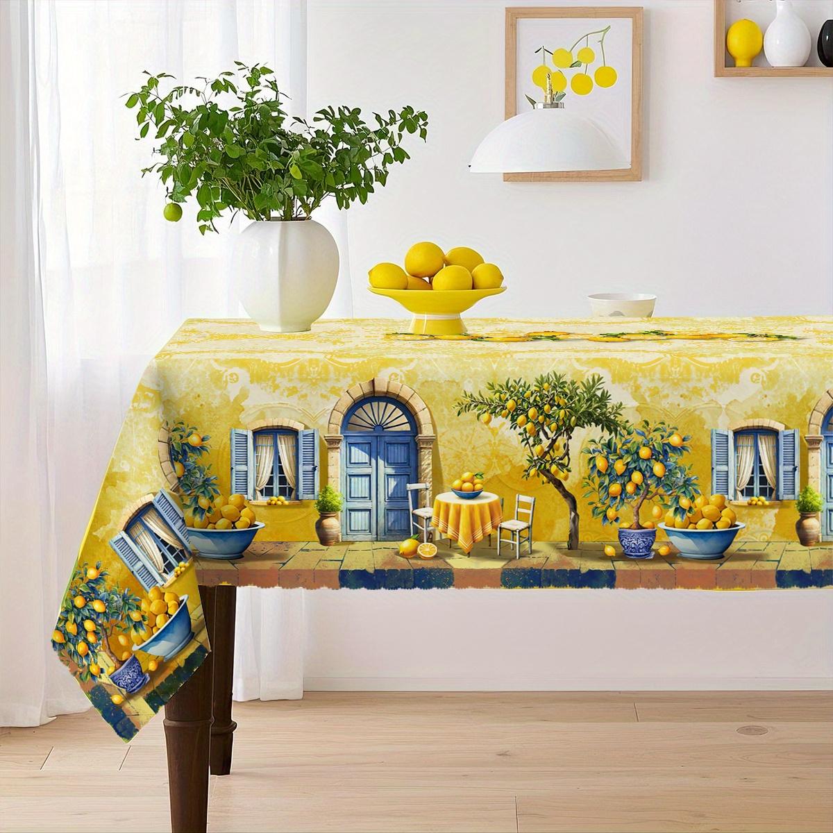 Vintage Citroenprint Tafelkleed Feestdecoratie Zomer Platteland Citroen Bloemen Rechthoekig Keukentafelkleed Huisdecoratie 140x180cm