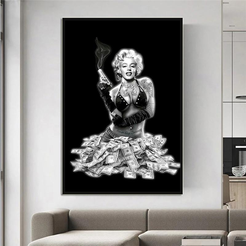 Solid Wood Frame Abstract Black and White Woman Canvas Painting Posters and Prints Wall Art Picture Prints for Living Room Home Decor