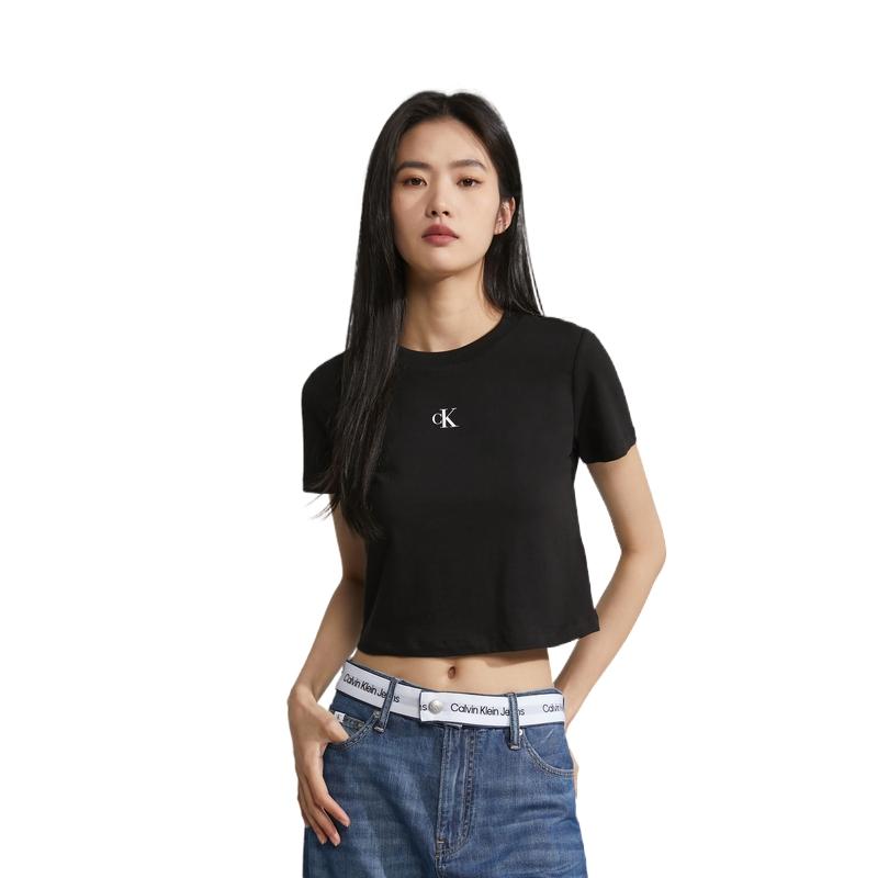 Calvin Klein Alphabet Print Casual Round Neck Short Sleeve T-Shirt Women Tops Black J221837-BEH