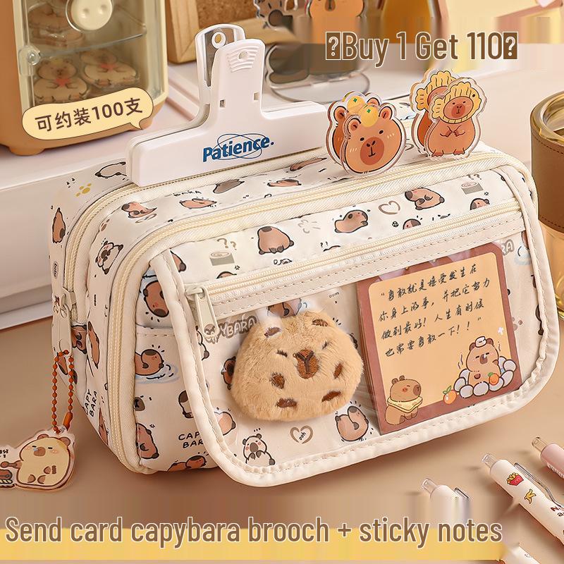 Capybara 2024 Large Capacity Pencil Case for Girls - Stylish Stationery Box for Primary & Junior High School