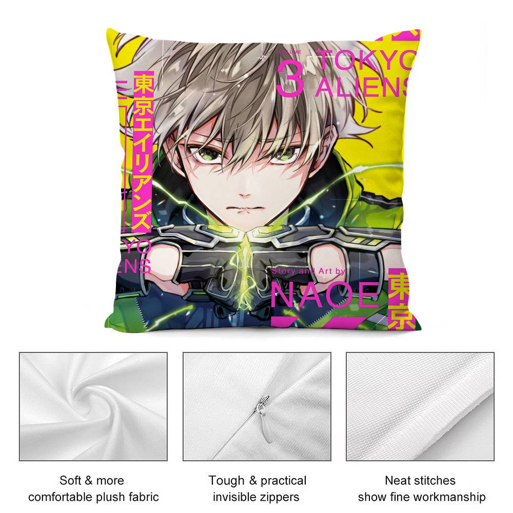 Anime Tokyo A-Aliens Pillow Case Short Plush Double-sided Print Square Throw Pillow Covers Sofa Home Cushion Decor
