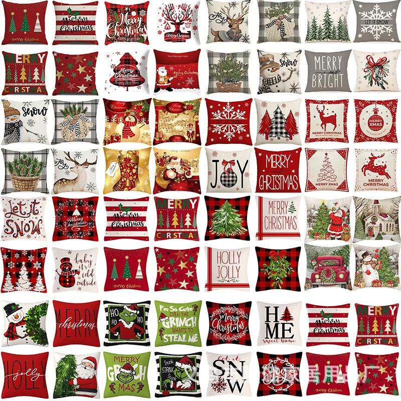 

New Christmas Pillow Cushion Home Decoration Short Plush Linen Printed Pillow Cover