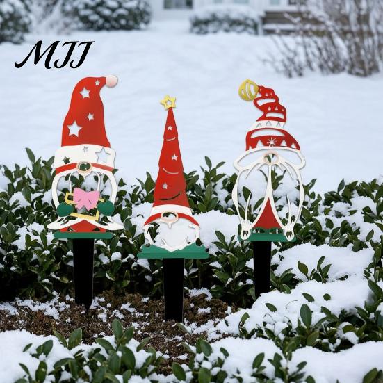 Christmas Landscape Accents 4Pcs Metal Gnome Garden Stakes, Outdoor Decorative Iron Yard Signs, Weather Dwarf Signs Resistant Sculptures