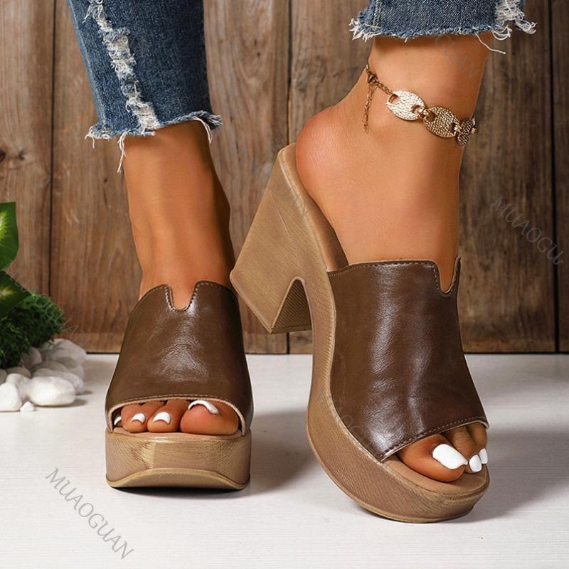Fashion Black Chunky Platform Sandals Women 2025 Summer Peep Toe High Heels Sandals Woman Plus Size 42 Outdoor Thick Heeled Slippers