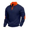 Men's New Color Block Stand Collar Pullover Sweatshirt, Heavyweight Fleece Lined Loose Long Sleeve Top for Spring Autumn Casual Wear