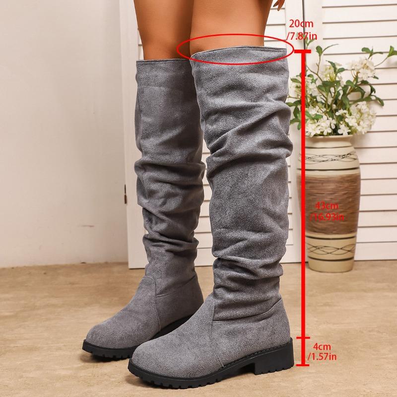 Suede Stacking Boots for Winter 2025 New Plus-size Fleece Low-heeled Sleeves Are No More Than Knee-length Boots for Women