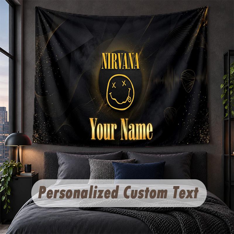 Custom Name Text Tapestry,Nirvana Decorative Wall Hanging, Background Tapestry For Home Bedroom