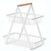 3/2 Tier Bathroom Shelf Portable Fruit Basket Organiser Metal Rectangular Storage Basket Bread & Snacks Desktop Organiser