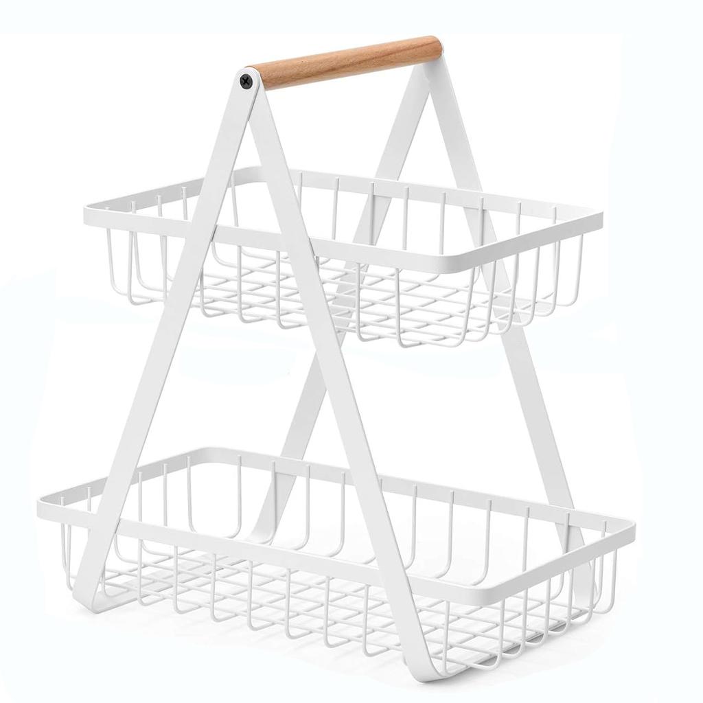 3/2 Tier Bathroom Shelf Portable Fruit Basket Organiser Metal Rectangular Storage Basket Bread & Snacks Desktop Organiser