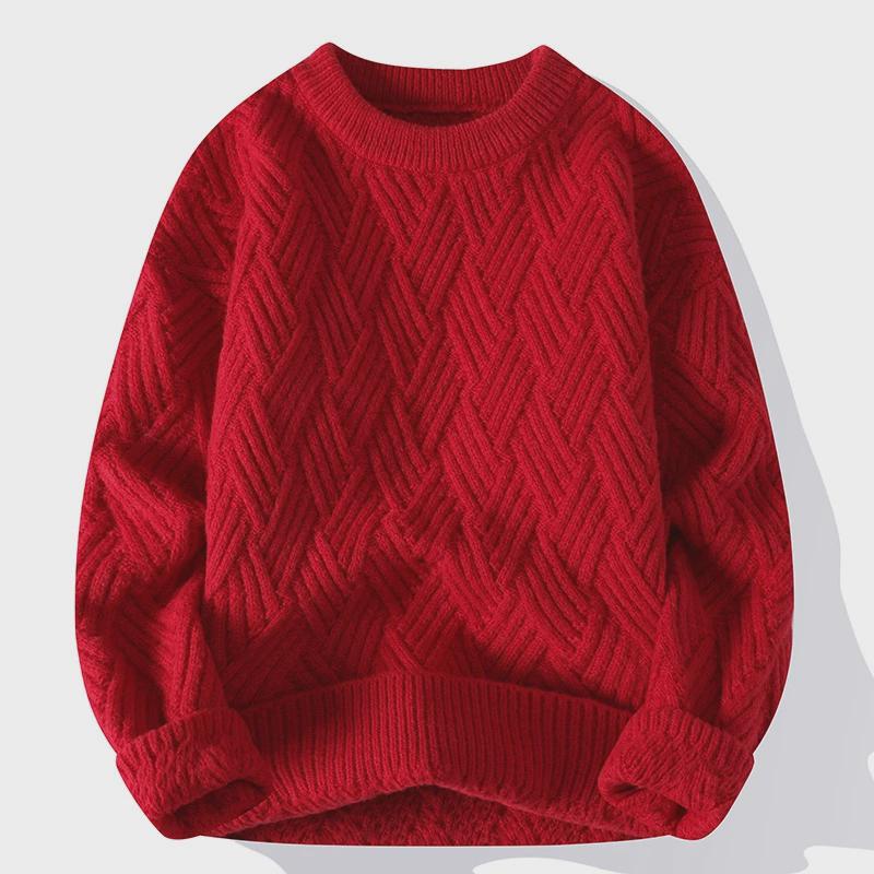 Men's Winter Cable Knit Sweater: Casual, Solid Color, Light Mature Style, Round Neck Pullover.