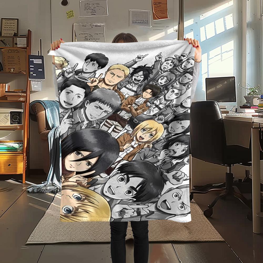 1PC Attack on Titan Print Flannel Blanket, High quality All Seasons, Home Decor, Warmth and Comfort, Perfect for Christmas Gifts