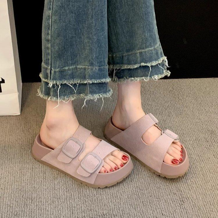Platform-soled retro slippers women's 2025 summer new outer wear fashionable and versatile one-word drag Boken beach vacation sandals