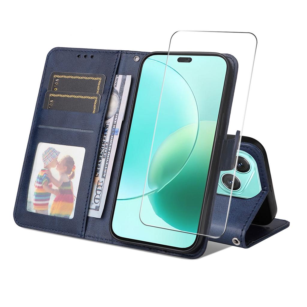 For Honor 400 Lite PU Leather Wallet Case ENKAY HAT PRINCE Phone Stand Cover with Tempered Glass