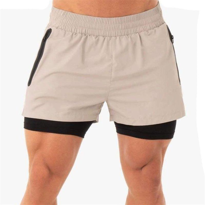 Men's Gym Sports Training Shorts With Breathable Mesh And Zippered Pockets