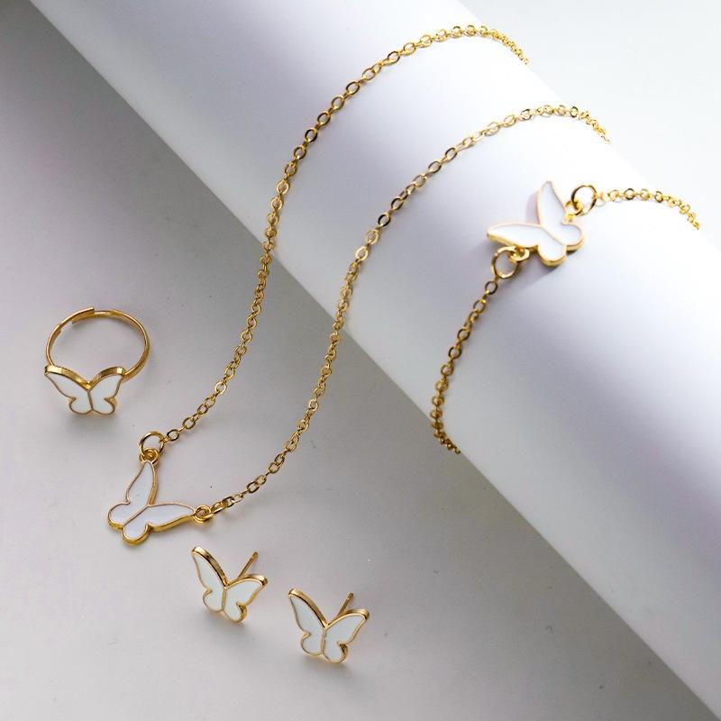 Fashion European American Style Butterfly Enamel Jewelry Four Piece Set For Women