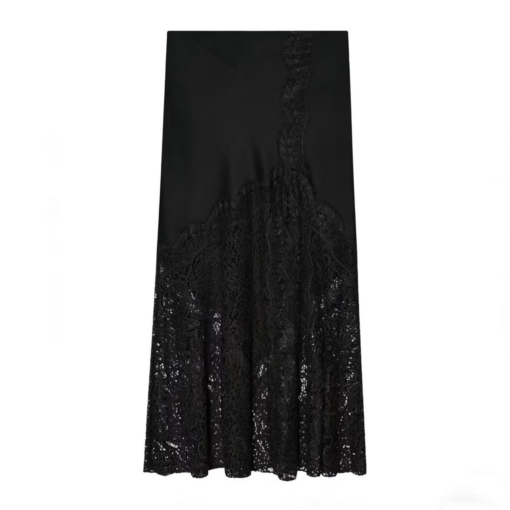 2026 European Style Women's Mid-Length Lace Silk Satin Skirt