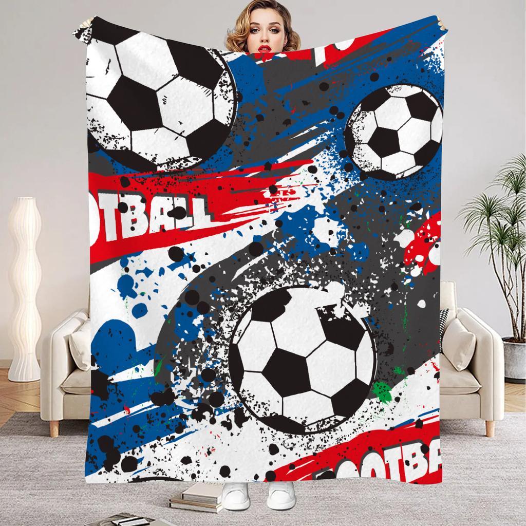 1pc Flannel Blankets Colorful Football Printed Quality Soft Warm Throw Blanket Winter for Kids Boys Couch Bed Fluffy Bedspread