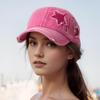 Stylish Unisex Cotton Washed Star Baseball Cap with Curved Brim & Ponytail Holder