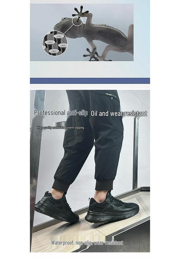 Waterproof Oil-Proof Non-Slip Chef Shoes Men's Work Shoes Slip-On Safety Shoes Anti-Odor Wear-Resistant EVA