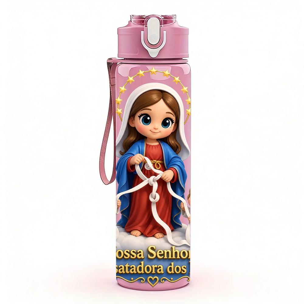 1PC Virgin Mary With Angels Portrait 750ml Color Plastic Sports Water Bottle Leakproof Flip Straw Lid Suitable for Sports Office Home Use