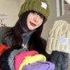 Hat Women's Coarse Knitted Wool Hat Autumn and Winter Versatile Big Head Circumference Green Loose Tide Shows Small Face