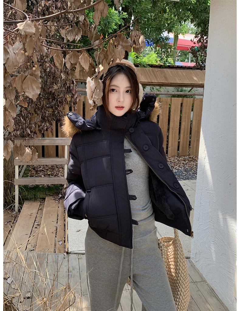 Women’s Short Hooded Windproof Thicken Warm Winter Jacket With Fur Collar