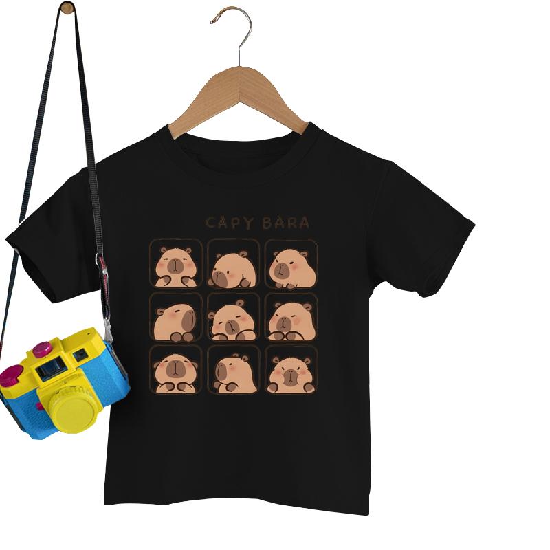 

Детская одежда Kawaii Cartoon Capybara Print Short Sleeve Football Футболка Cute Capybara Lover Gift Animal Capybaras Harajuku Tshirt 130cm