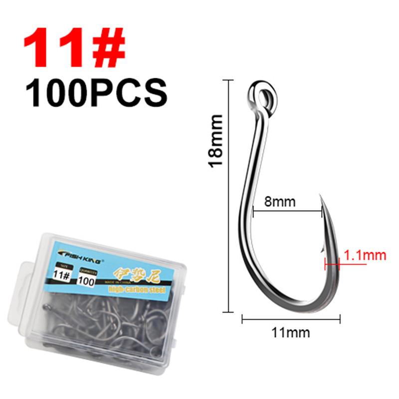 FTK High Carbon Steel Single Fishing Hook, Barbed Sharp Point, Strong Tensile Resistance for Saltwater 100Pcs