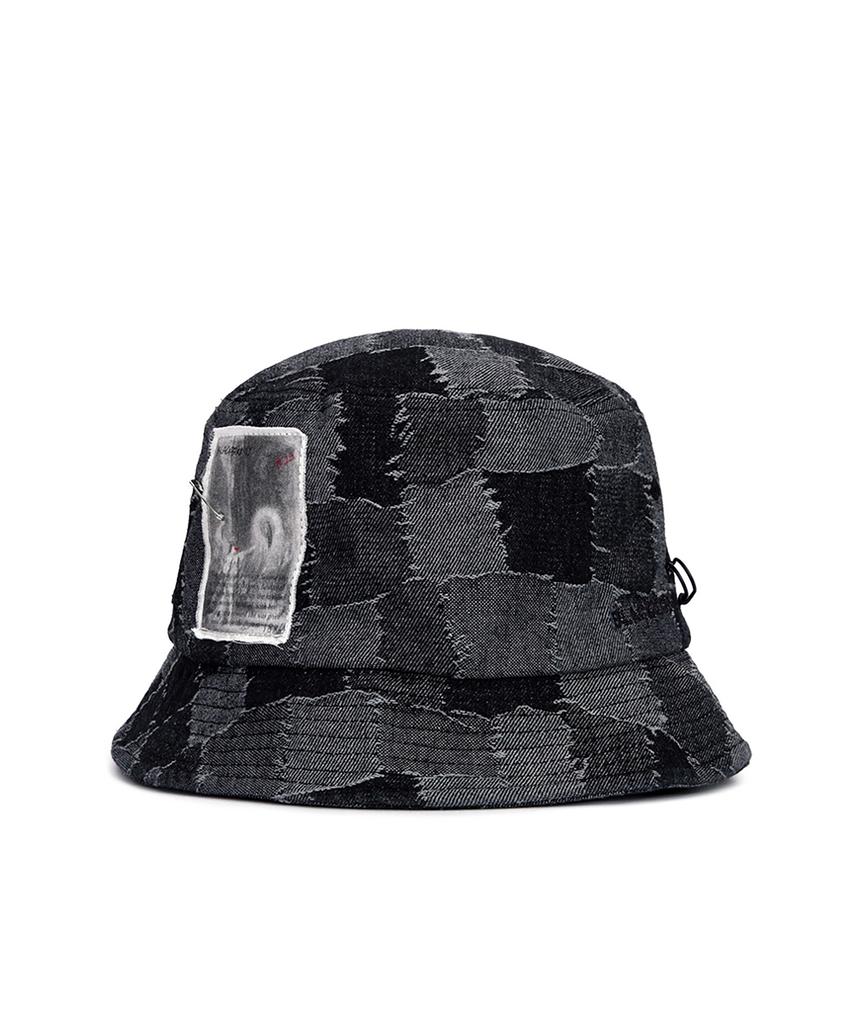 BLACKBLOND Vividi Defereration Patchwork Denim Bucket Hat (Black)