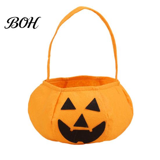 Halloween Party Decoration Pumpkin Candy Bag for Kids, Reusable Non-Woven Trick or Treat Bucket, Bucket Face Snack Holder Basket with Handle