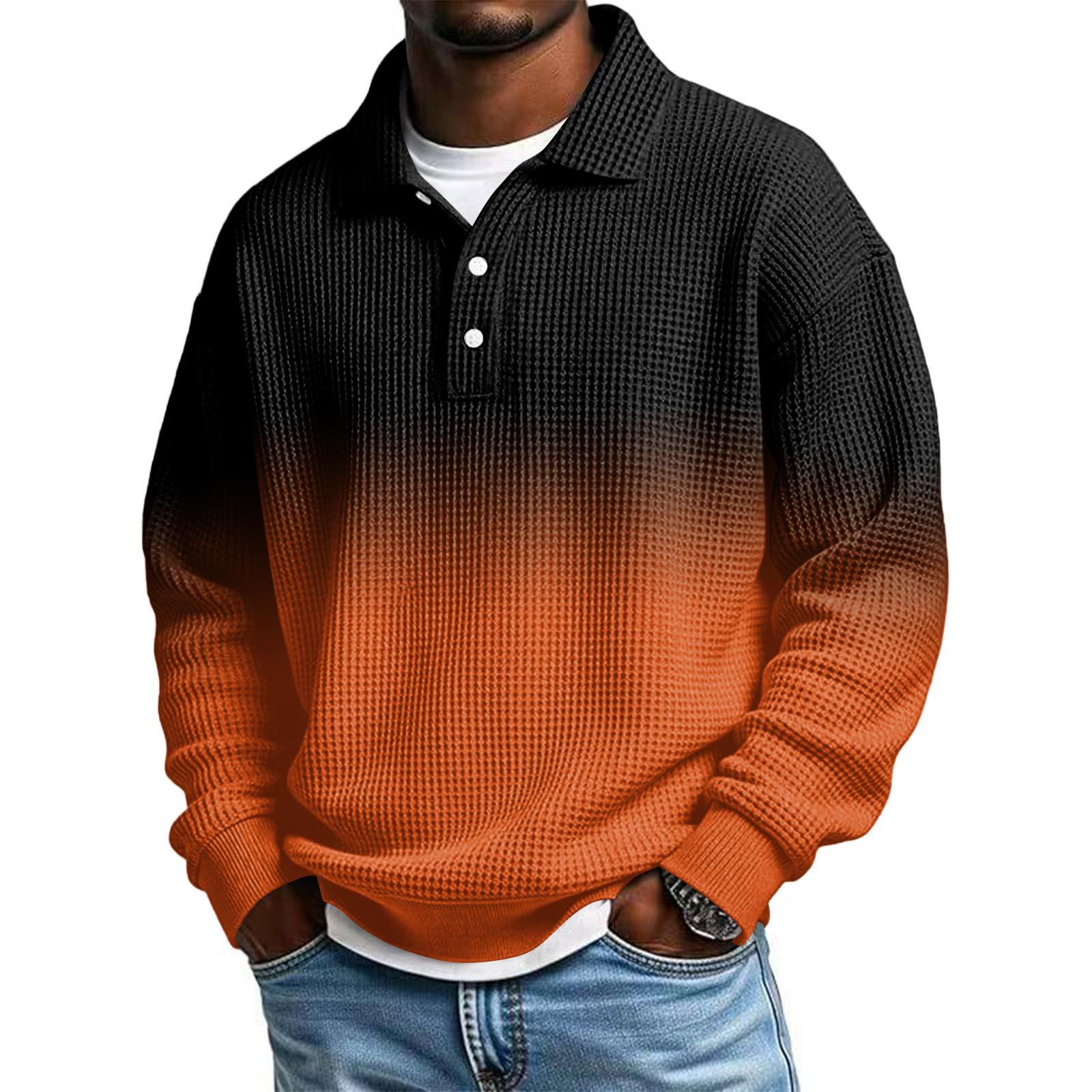

Men Casual Button Down Shirt Golf Pullover V Neck Stand Collar Fashion Fall Sweatshirt XXL