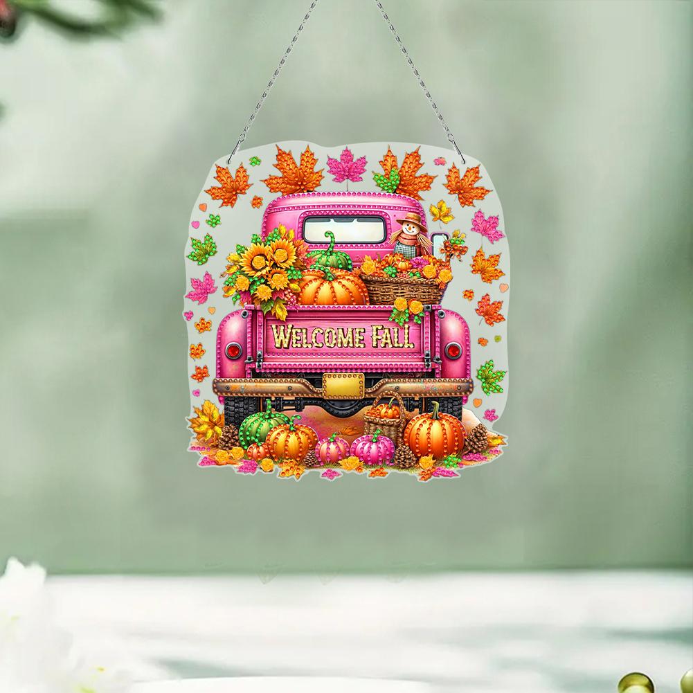 Herbst LKW 2D Flach DIY Hängende Diamantkunst-Kits Diamantmalerei Set Strass Diamantkunst Fensteranhänger Wand Tür Dekoration