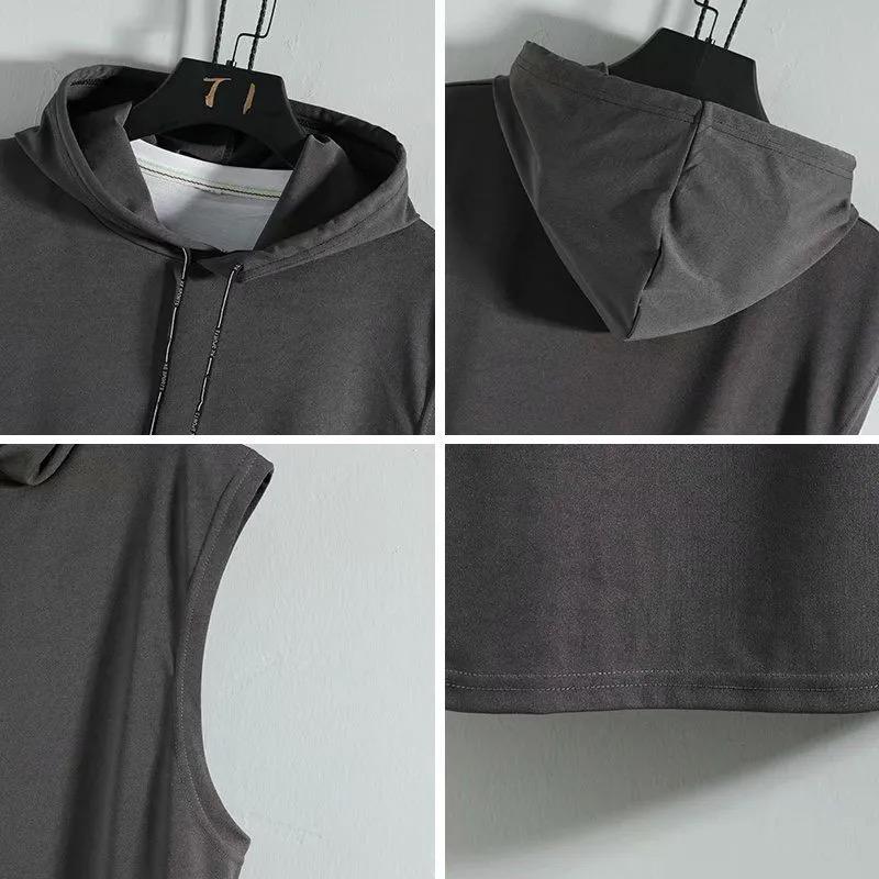 Summer Mens Muscle Hoodie Vest Sleeveless Bodybuilding Gym Workout Fitness Shirt High Quality Vest Hip Hop Sweatshirt Men's Tops