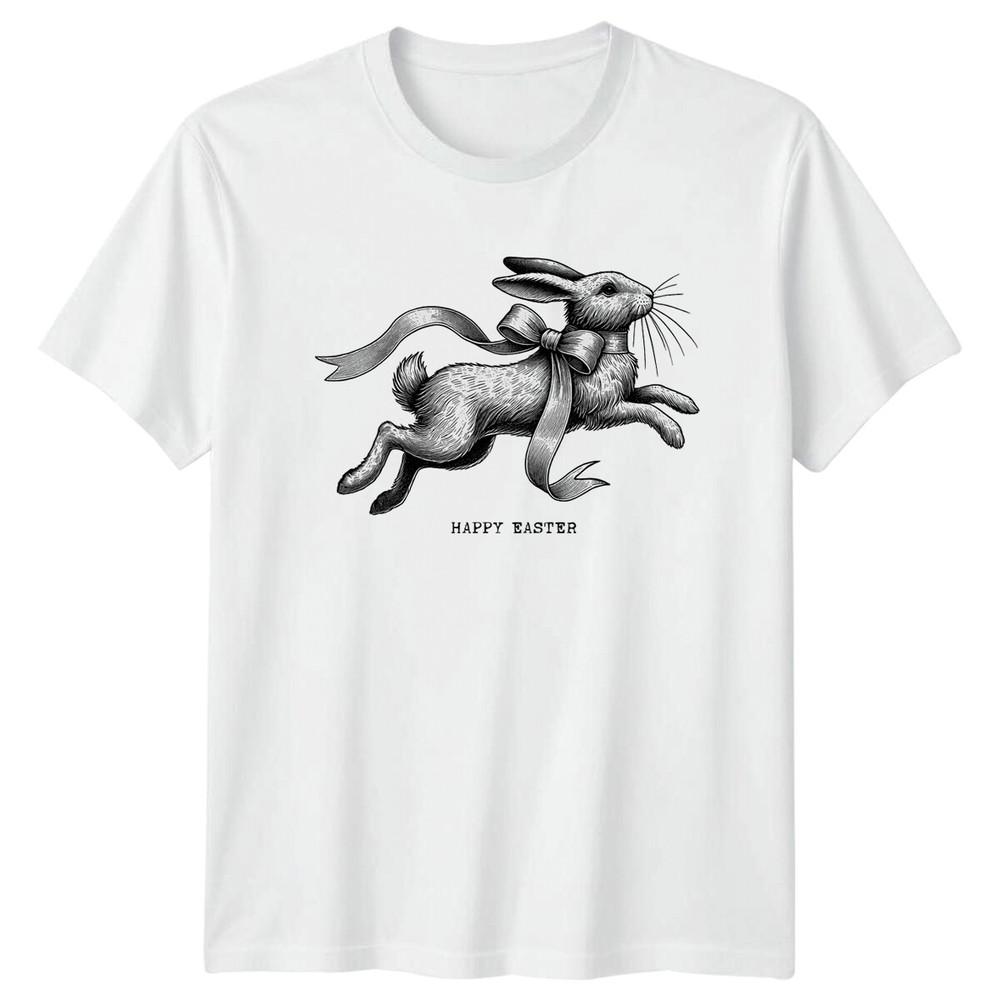 Happy Easter Rabbit Bow Vintage Style Easter Occasion TShirt S