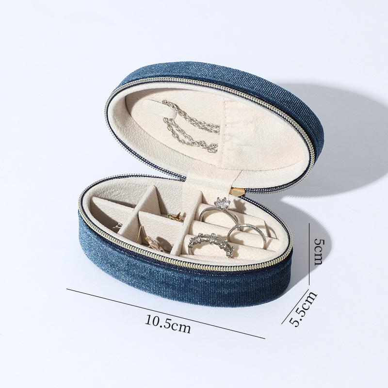 Vintage Samt Oval Schmuckaufbewahrungsbox mit Reißverschluss - Mini Tragbare High-End Verpackung