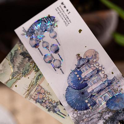 Yuxian Heißprägeaufkleber: Blumen- und Schmetterlingsserie, Chinesischer Stil, Wasserdichtes PET-Material, Ideal für Tagebuch und DIY-Collagen-Dekoration.
