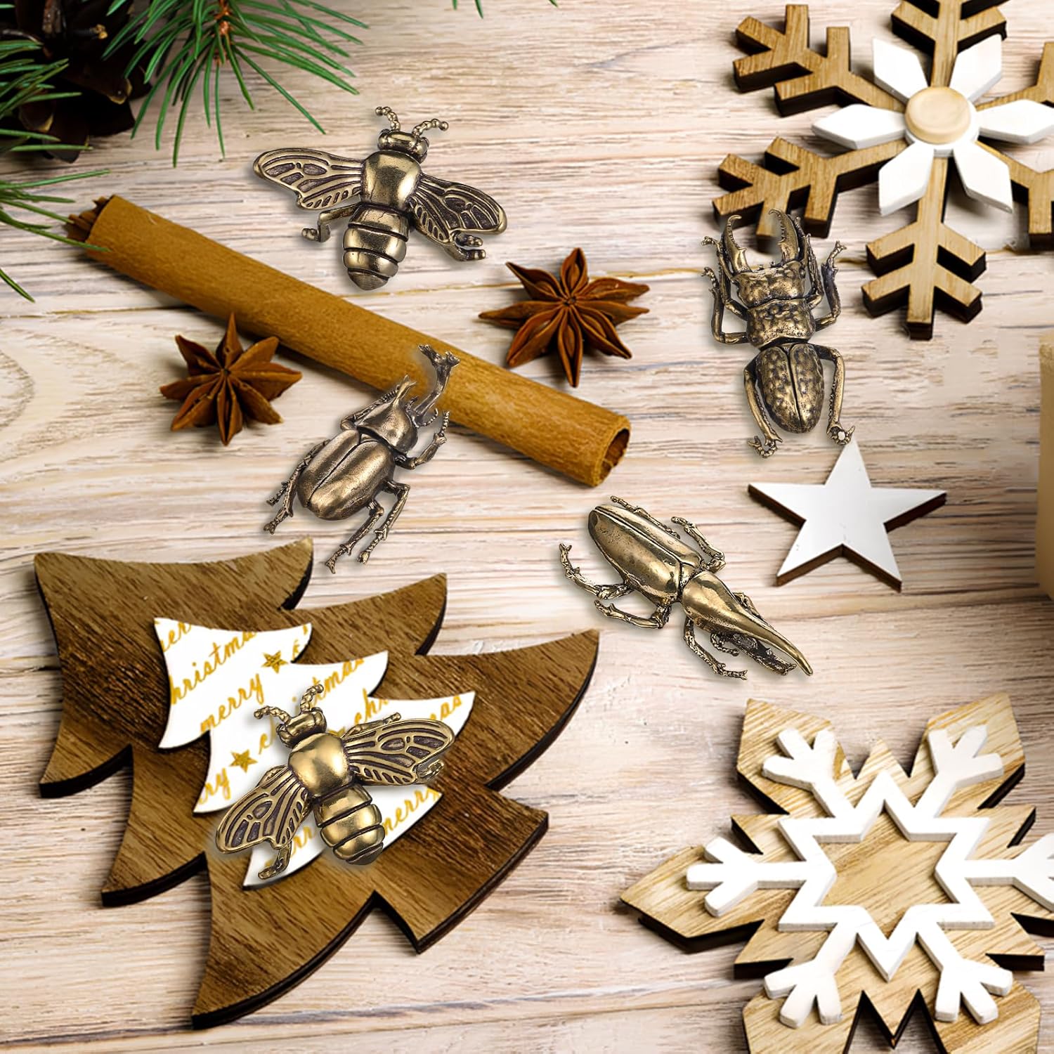 

5pcs Brass Insect Statue, Vintage Bee Beetle Figurines Brass Decor Metal Insect Decoration, Gold Insect Figurines Home Decor for Office Garden